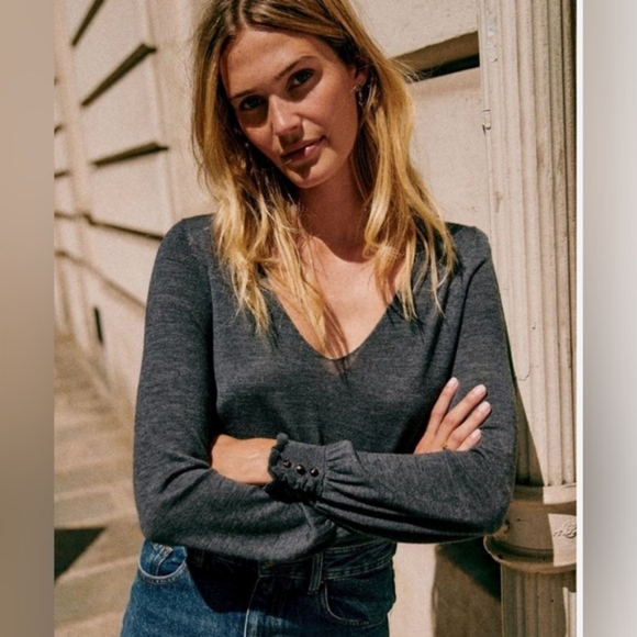 Sezane Merino Wool Lightweight Gray Sweater S